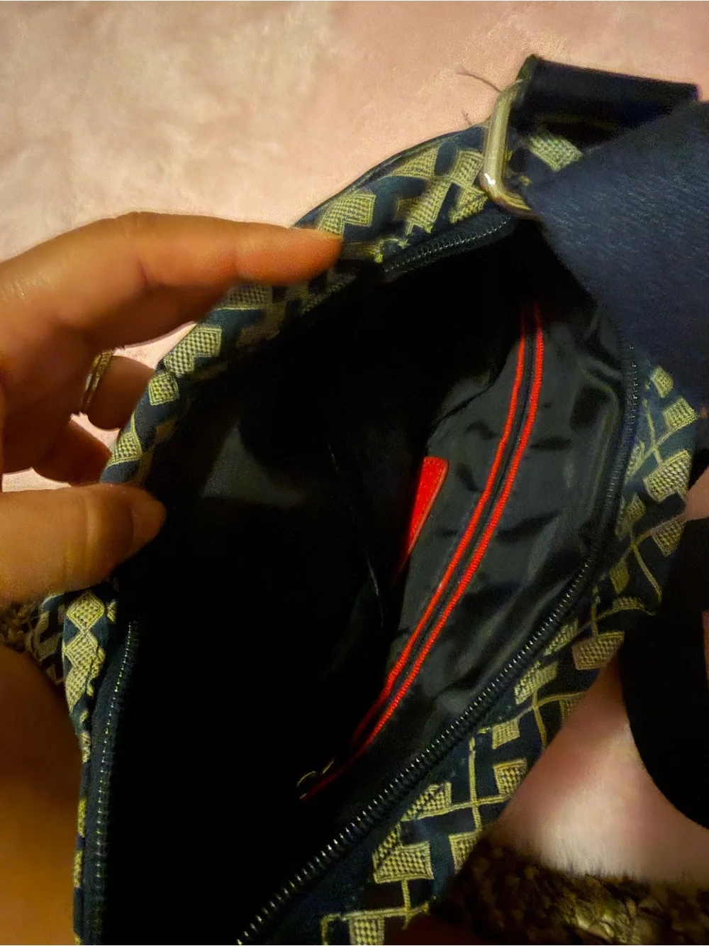 Tommy Hilfiger Navy and Beige Monogram Crossbody Bag